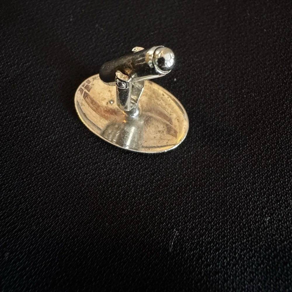 VTG‎ Anson Cufflinks And Tie Tack Sterling Silver And Diamond Cross Oval Shape